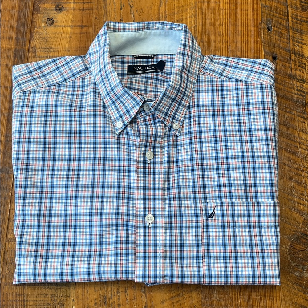 Nautica Short Sleeve Plaid Button Down Shirt Size XL